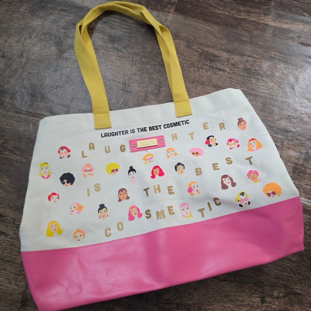 BENEFIT Tote Bag Women Large Pink‎ White Laughter Is The Best Cosmetic Canvas